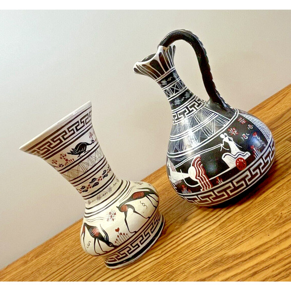 Pair of Unique Greek Vintage Vase Made by Vera G No. 5 & No. 20 Ceramic Handmade - Picture 6 of 11